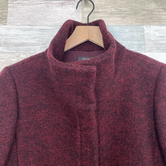 Ann Taylor Wool Tweed Snap Funnel Neck Coat Red 3/4 Sleeve Lined Womens 10 - Picture 2 of 7